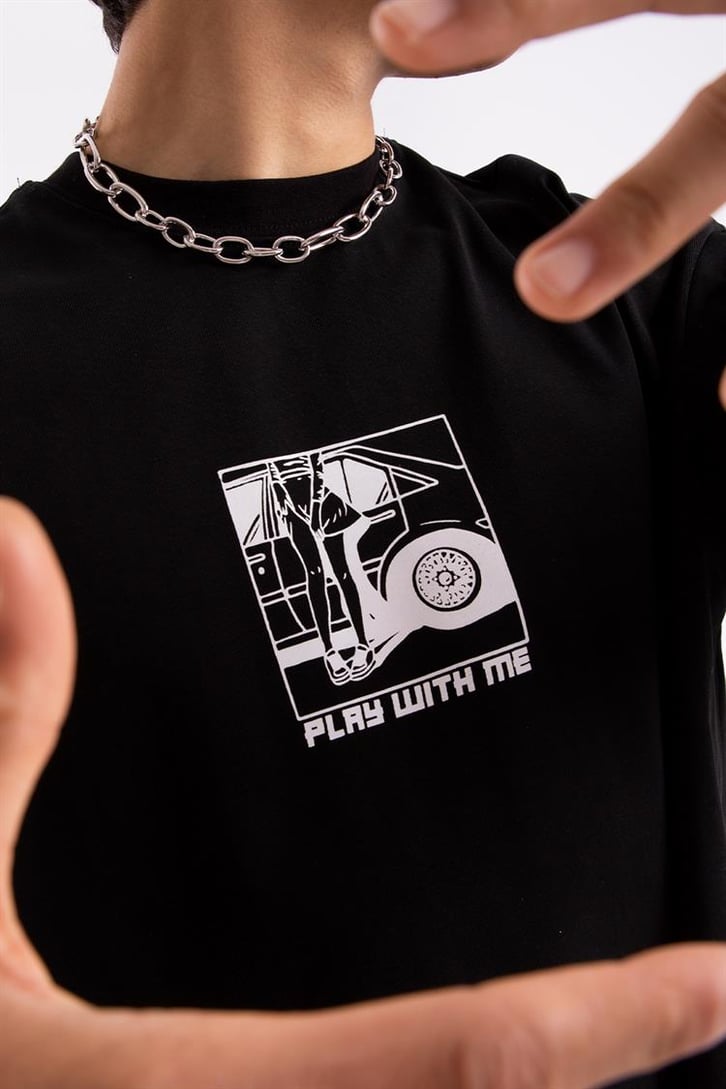 Flaw Atelier Play With Me Printed Siyah Oversize Tshirt