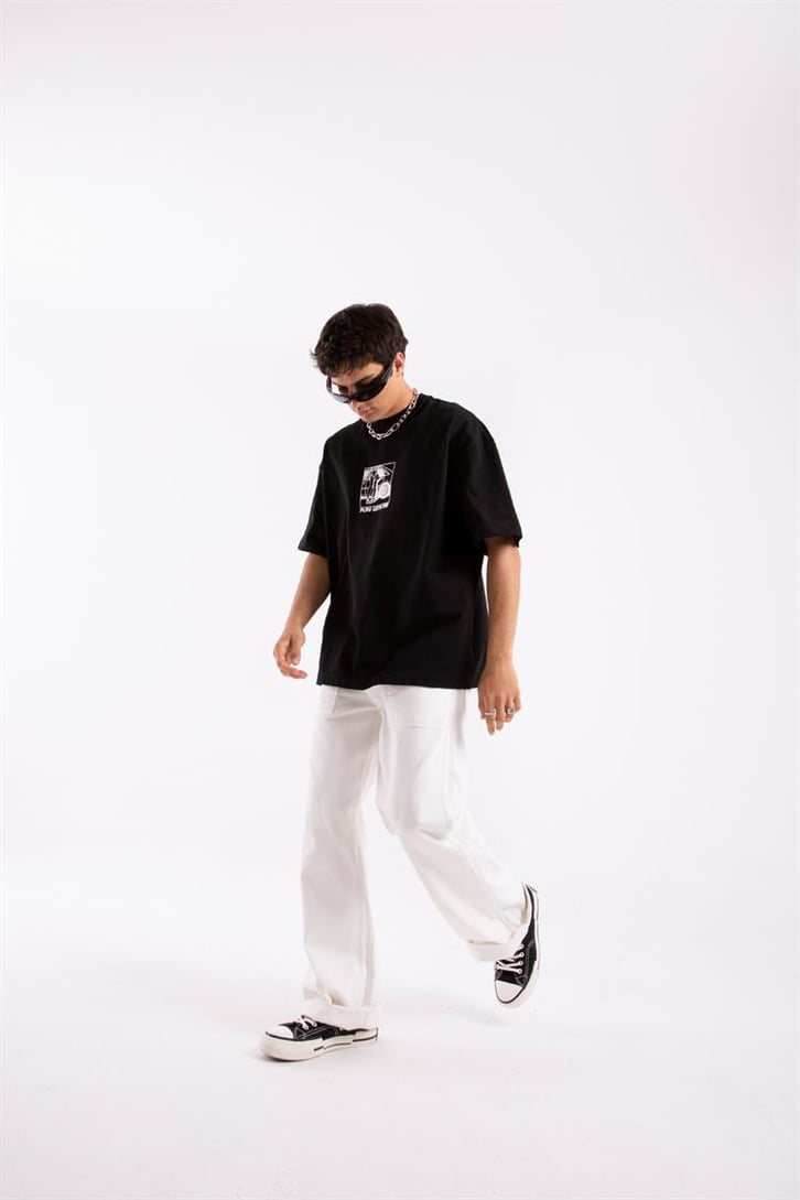 Flaw Atelier Play With Me Printed Siyah Oversize Tshirt