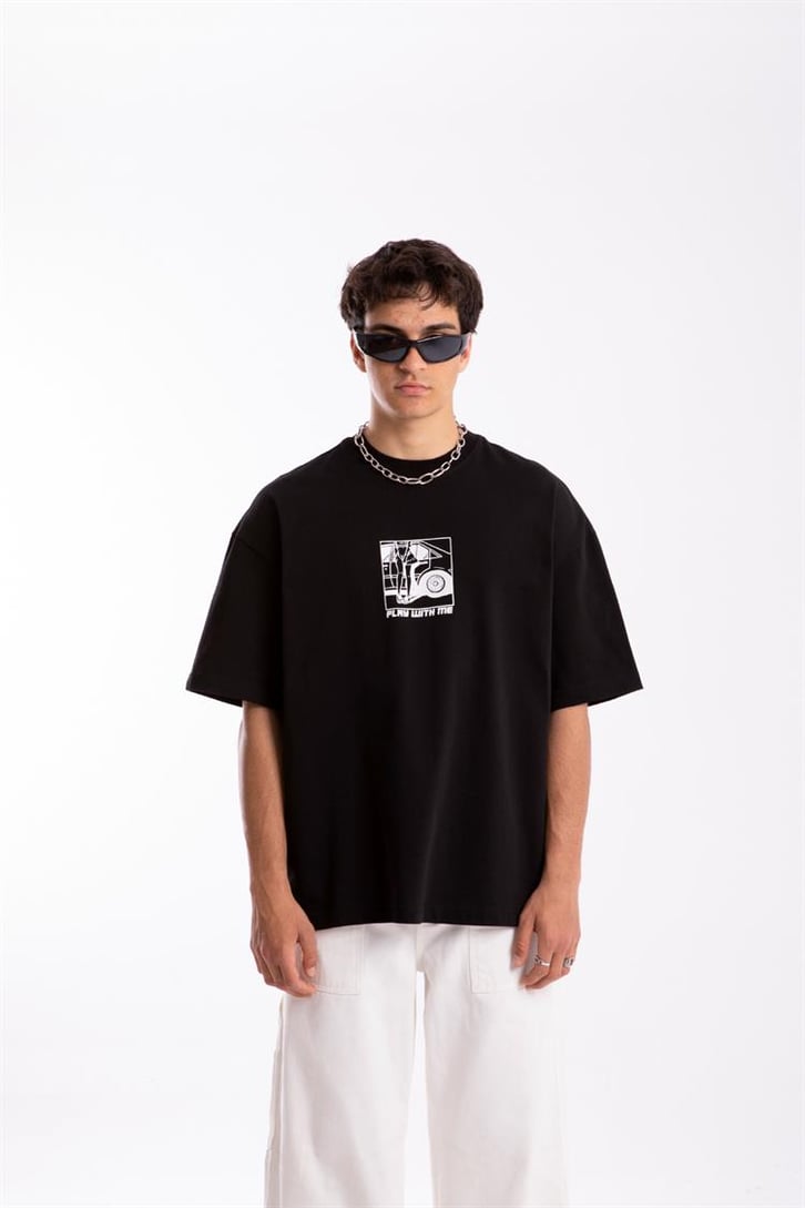 Flaw Atelier Play With Me Printed Siyah Oversize Tshirt