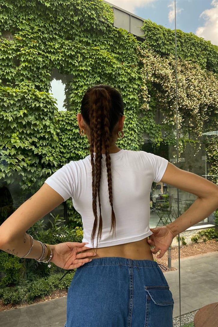 Flaw Atelier Power Cute Baskılı Beyaz Crop