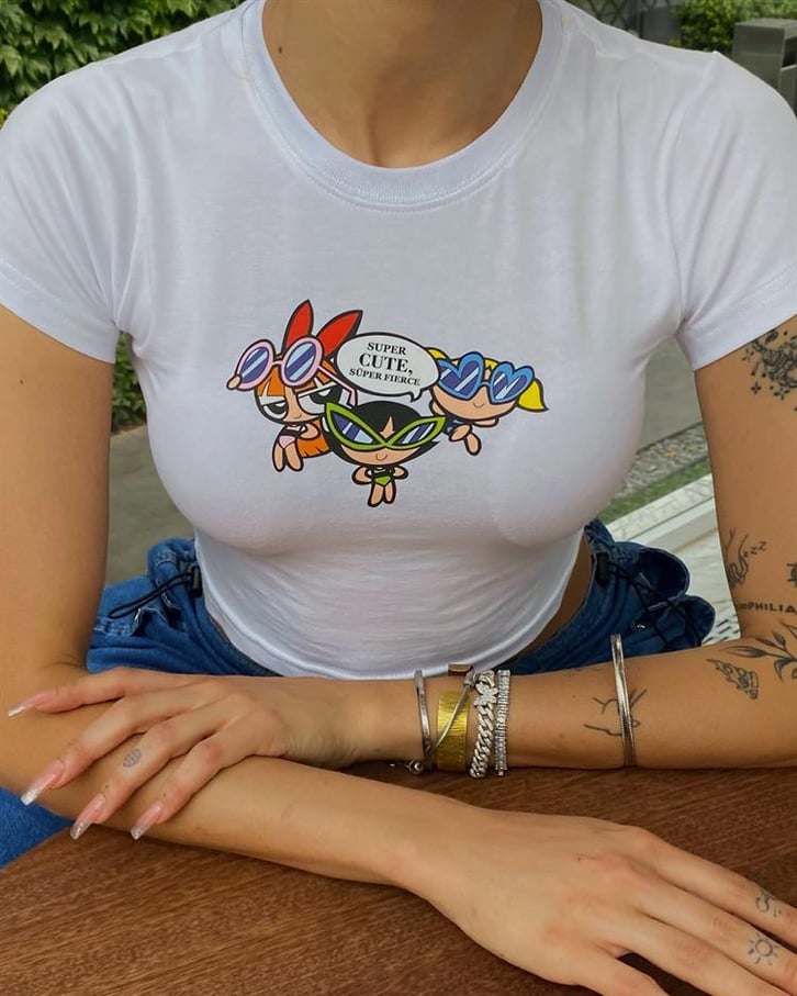 Flaw Atelier Power Cute Baskılı Beyaz Crop