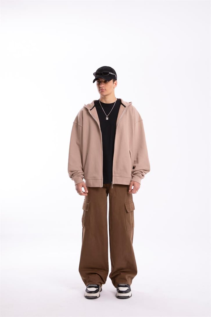 Flaw Atelier Premium Basic Camel  Oversize Zip Hoodie