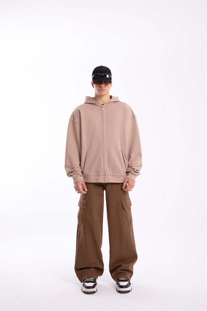 Flaw Atelier Premium Basic Camel  Oversize Zip Hoodie