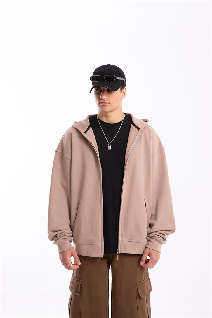 Flaw Atelier Premium Basic Camel  Oversize Zip Hoodie
