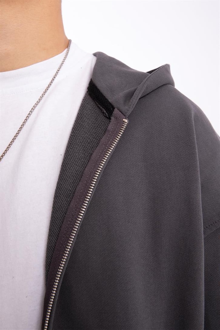 Flaw Atelier Premium Basic Füme Oversize Zip Hoodie