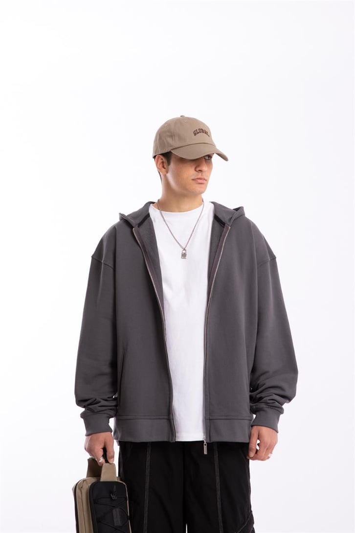 Flaw Atelier Premium Basic Füme Oversize Zip Hoodie