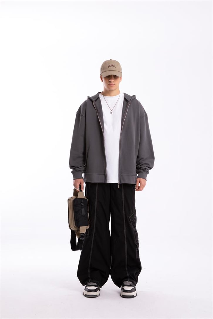 Flaw Atelier Premium Basic Füme Oversize Zip Hoodie