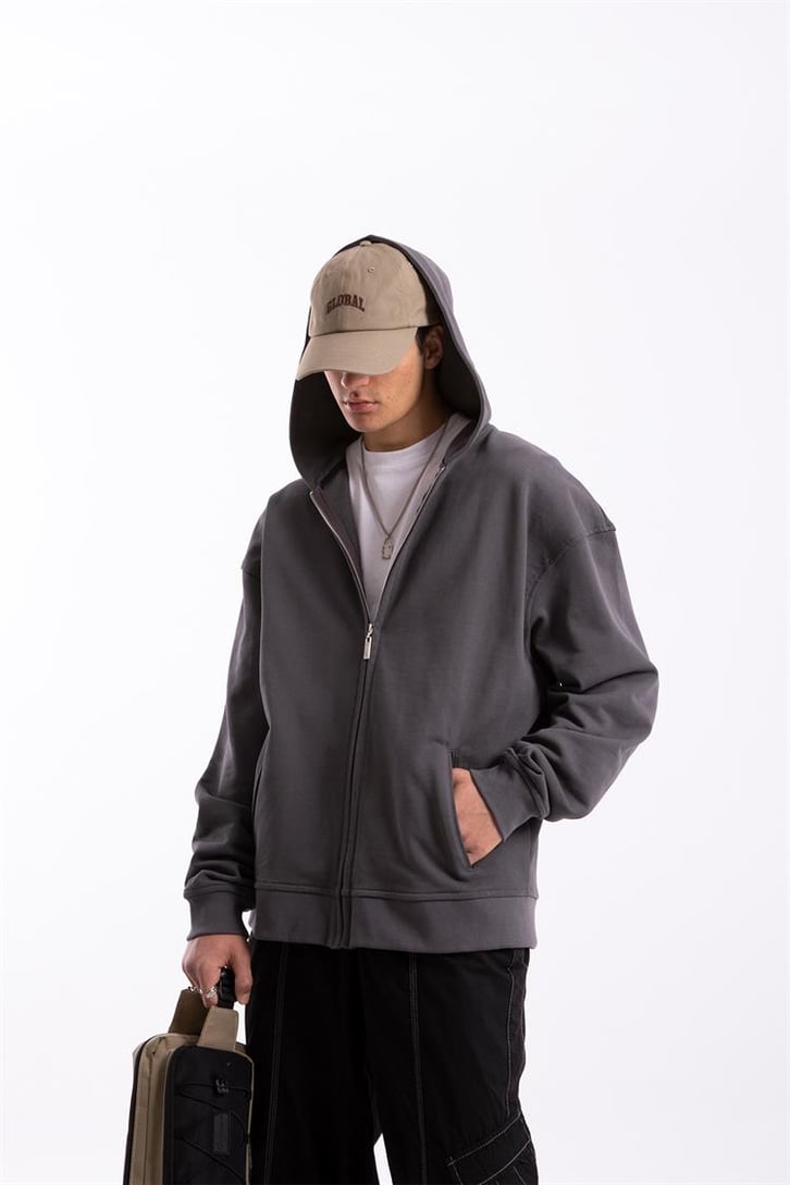 Flaw Atelier Premium Basic Füme Oversize Zip Hoodie