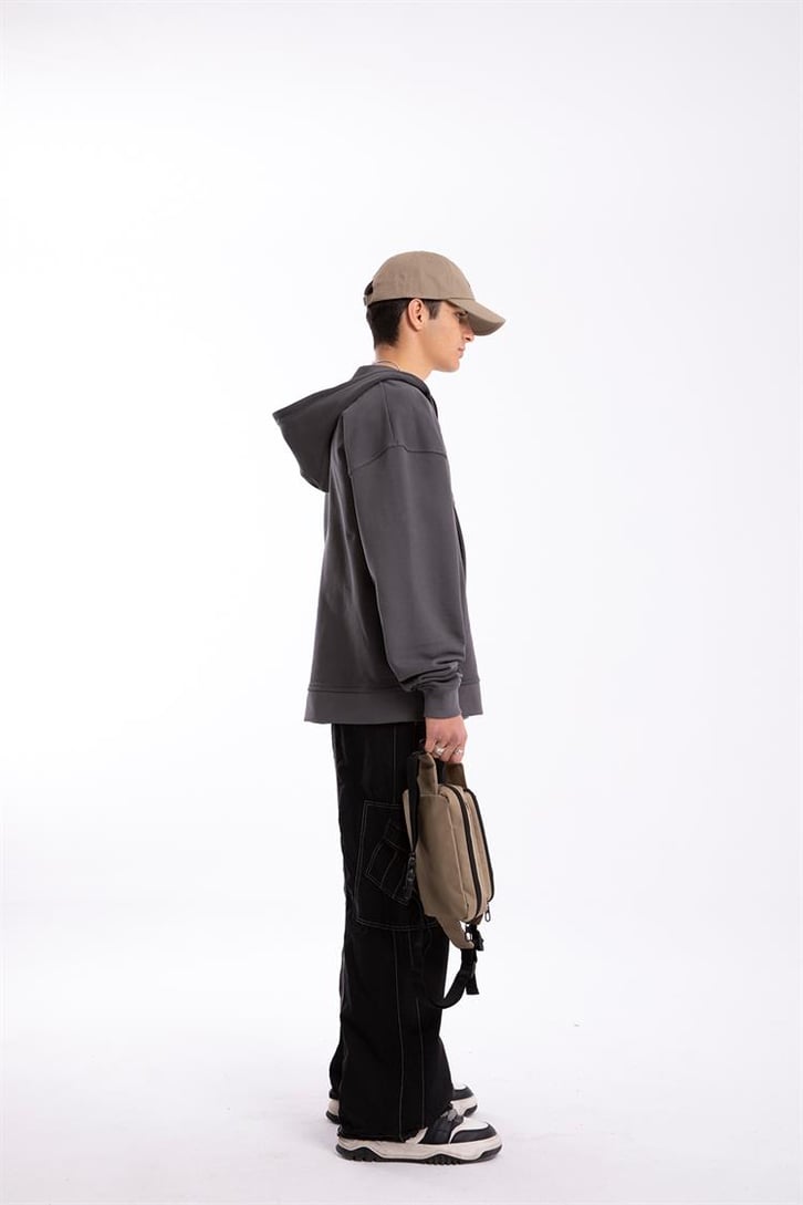 Flaw Atelier Premium Basic Füme Oversize Zip Hoodie