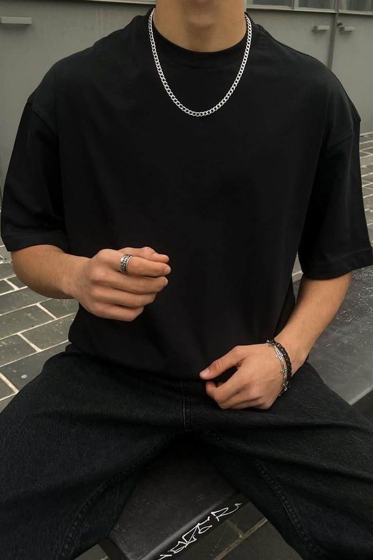 Flaw Atelier Premium Basic Siyah Oversize Tshirt