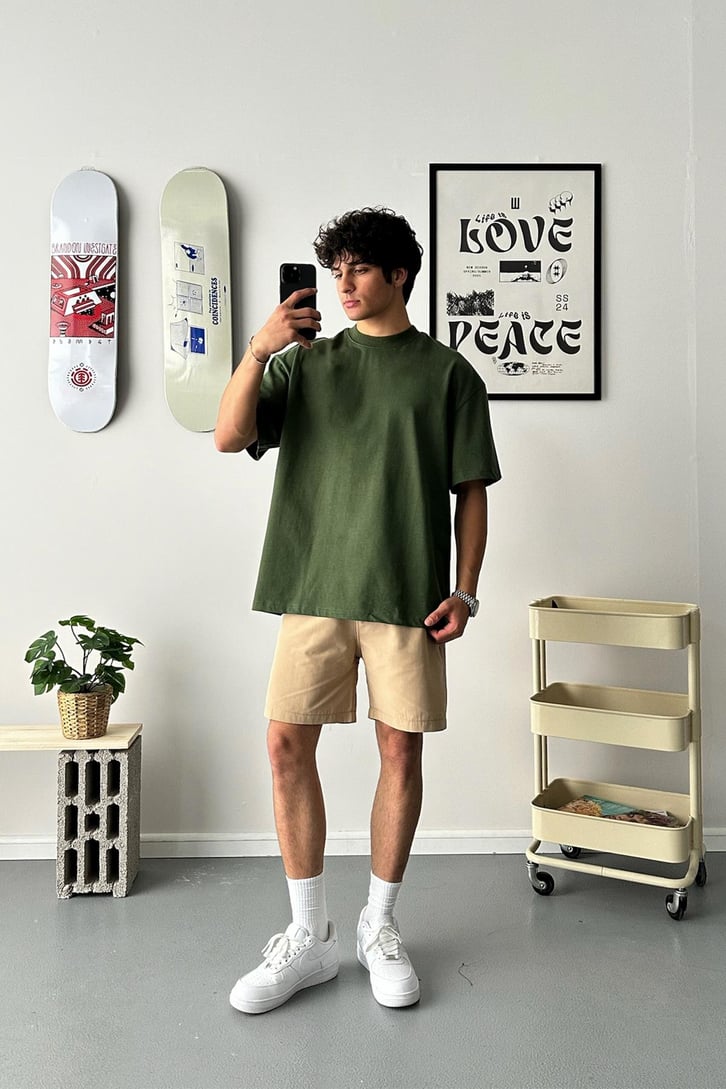 Flaw Atelier Premium Haki Basic Oversize Tişört