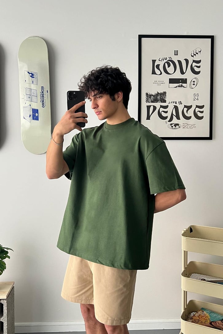 Flaw Atelier Premium Haki Basic Oversize Tişört