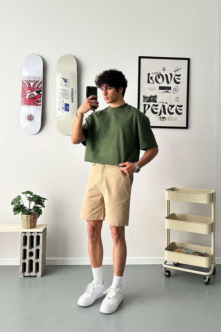 Flaw Atelier Premium Haki Basic Oversize Tişört