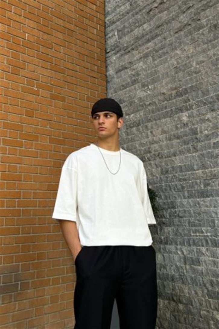 Flaw Atelier Premium Oversize Ekru Basic Tişört