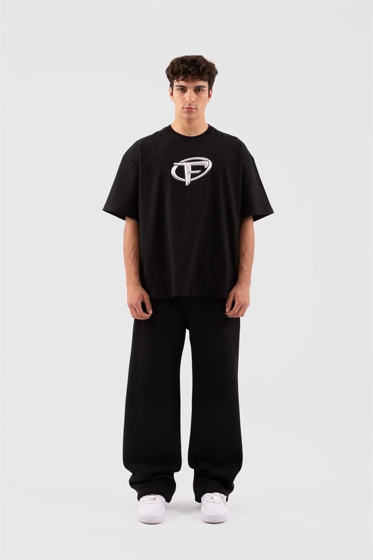Flaw Atelier Puf Hologram F Print Siyah Relax Tişört