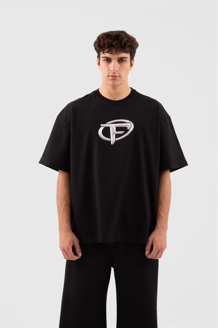 Flaw Atelier Puf Hologram F Print Siyah Relax Tişört