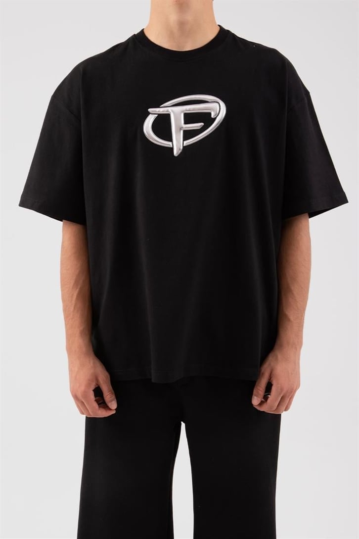 Flaw Atelier Puf Hologram F Print Siyah Relax Tişört