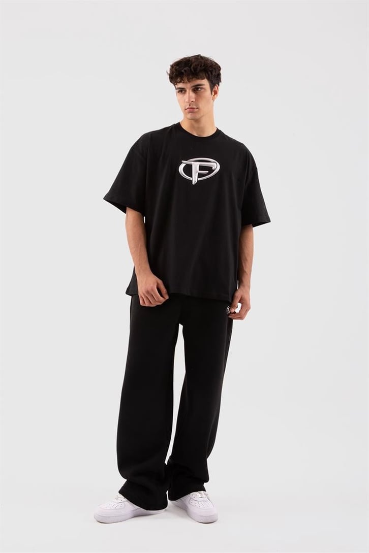 Flaw Atelier Puf Hologram F Print Siyah Relax Tişört