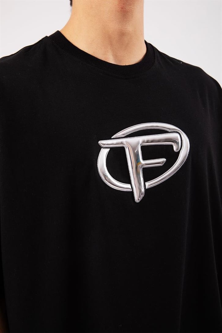 Flaw Atelier Puf Hologram F Print Siyah Relax Tişört
