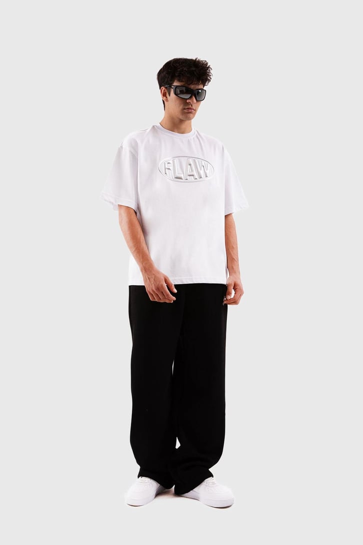 Flaw Atelier Puf Hologram New Logo Print Beyaz Relax Tişört