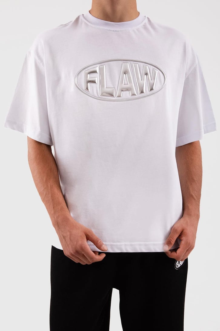Flaw Atelier Puf Hologram New Logo Print Beyaz Relax Tişört