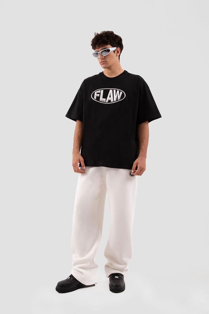 Flaw Atelier Puf Hologram New Logo Print Siyah Relax Tişört