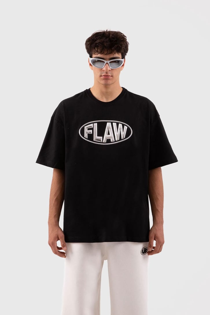 Flaw Atelier Puf Hologram New Logo Print Siyah Relax Tişört