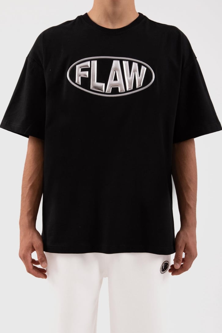 Flaw Atelier Puf Hologram New Logo Print Siyah Relax Tişört