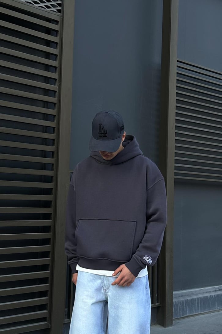 Flaw Atelier Relax Oversize Basic Antrasit Hoodie