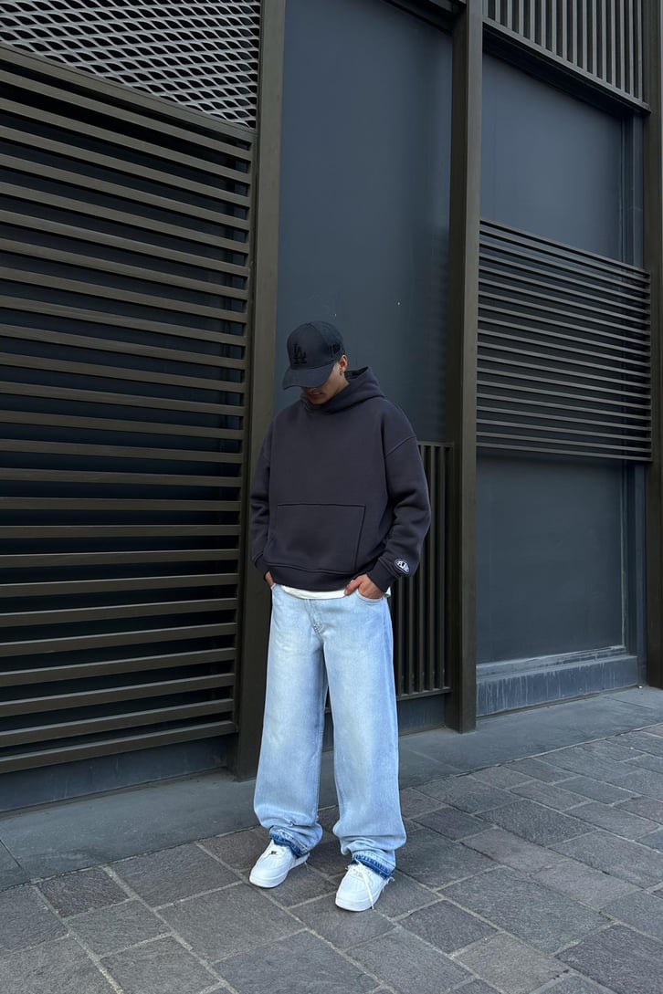 Flaw Atelier Relax Oversize Basic Antrasit Hoodie