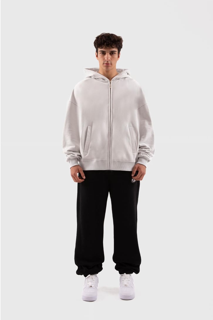 Flaw Atelier Relax Oversize Basic Buz Gri Zip Hoodie