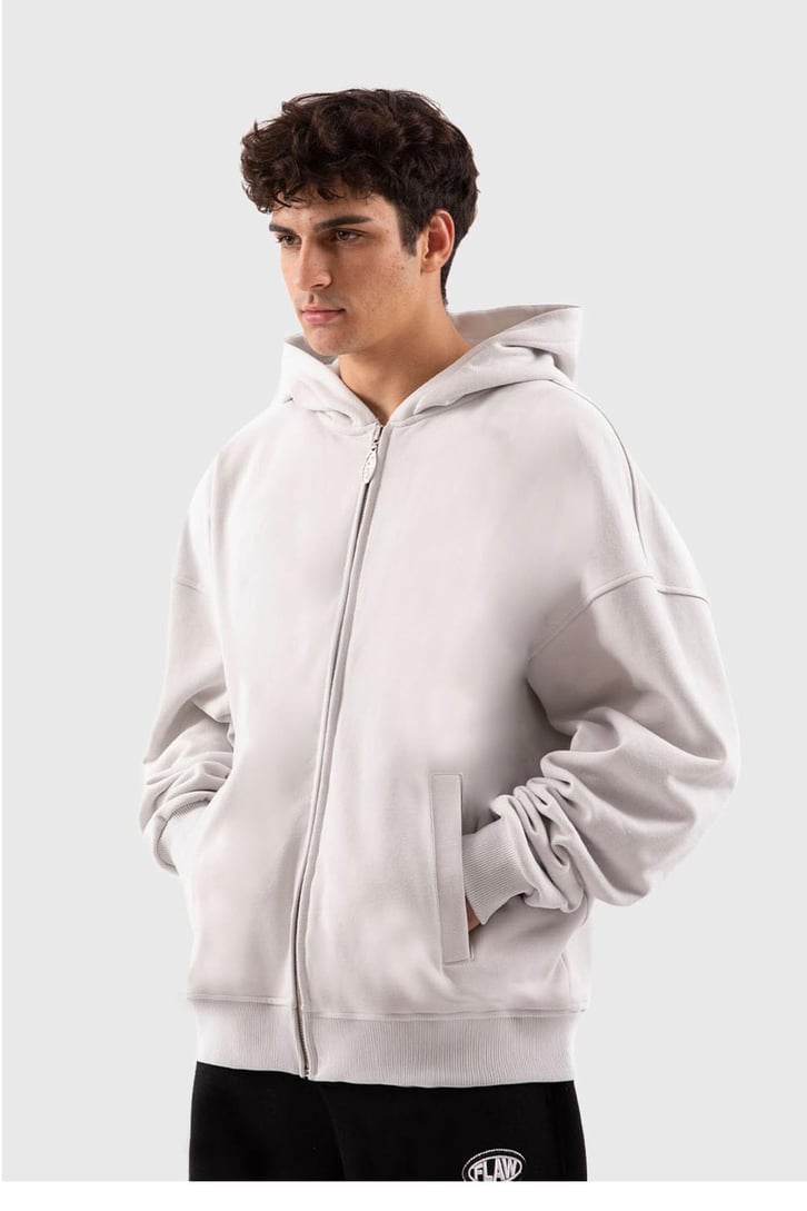 Flaw Atelier Relax Oversize Basic Buz Gri Zip Hoodie