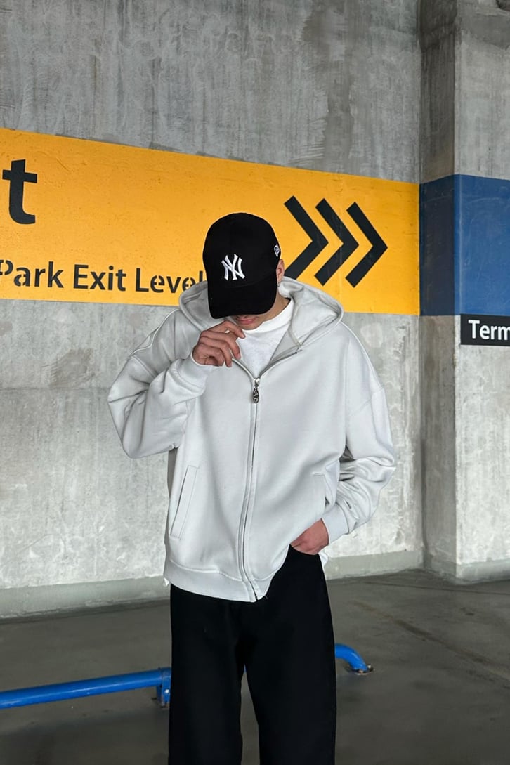 Flaw Atelier Relax Oversize Basic Buz Gri Zip Hoodie