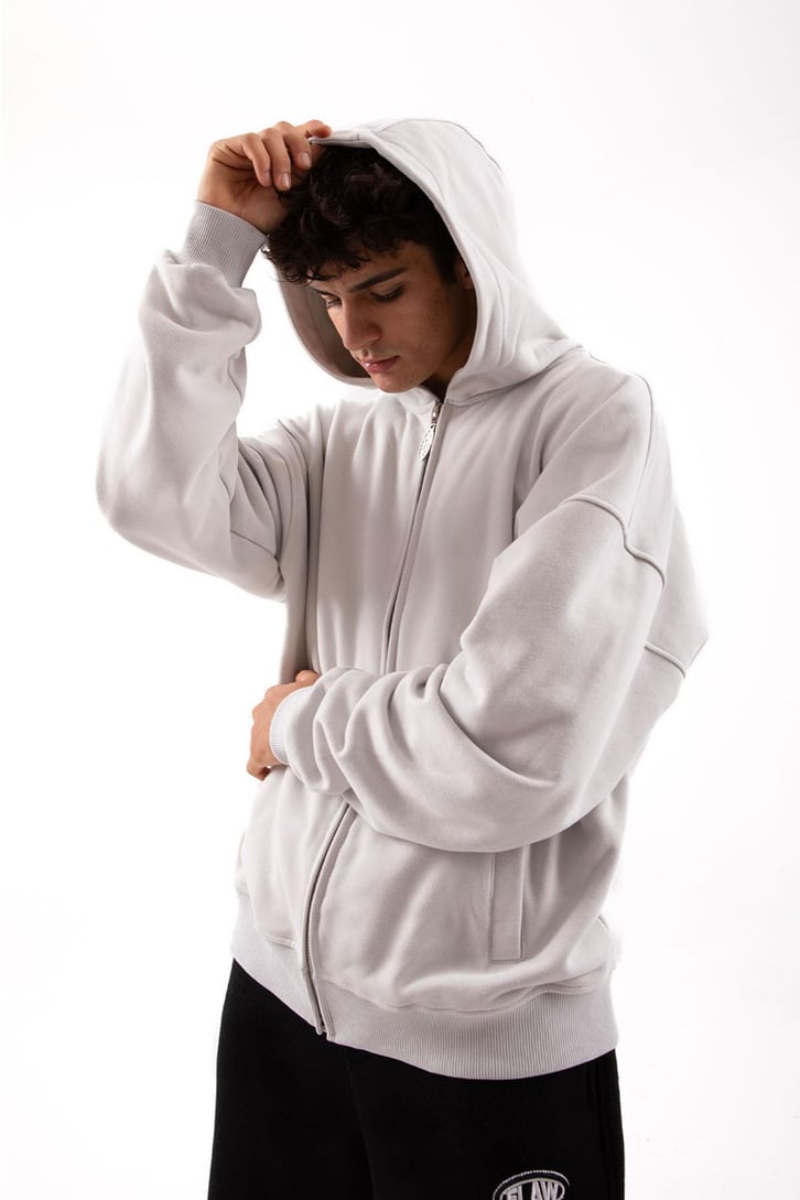 Flaw Atelier Relax Oversize Basic Buz Gri Zip Hoodie