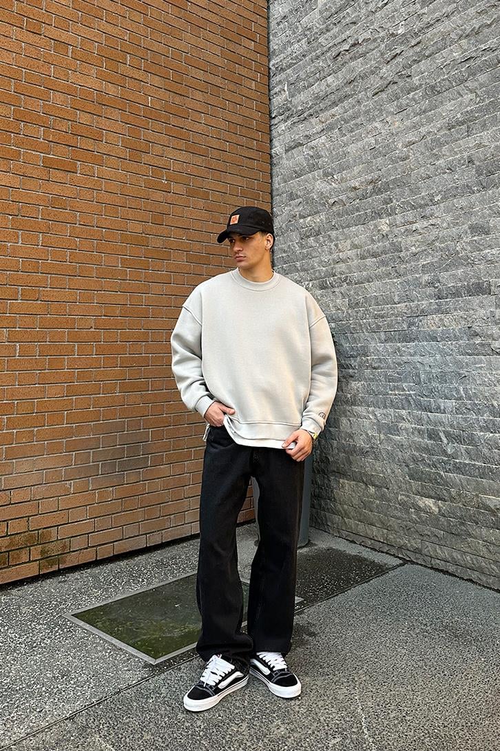 Flaw Atelier Relax Oversize Basic Buz Gri Sweatshirt