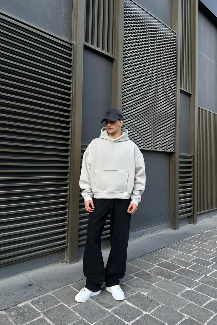 Flaw Atelier Relax Oversize Basic Buz Gri Hoodie