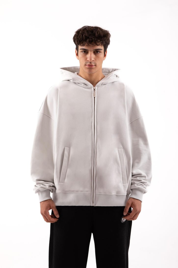 Flaw Atelier Relax Oversize Basic Buz Gri Zip Hoodie