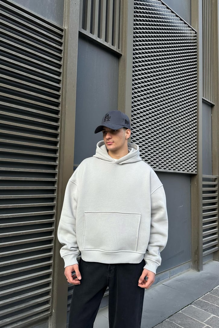 Flaw Atelier Relax Oversize Basic Buz Gri Hoodie