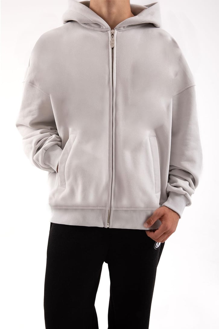 Flaw Atelier Relax Oversize Basic Buz Gri Zip Hoodie