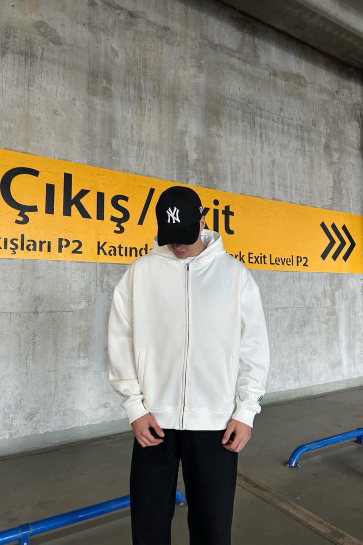 Flaw Atelier Relax Oversize Basic Ekru Zip Hoodie