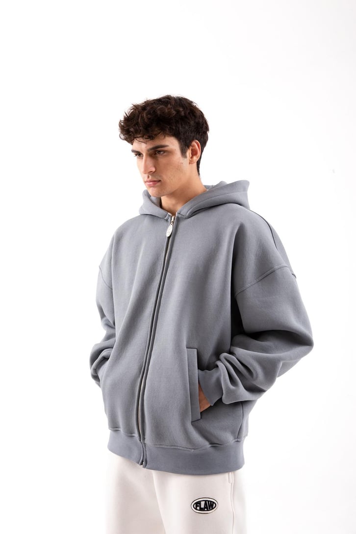 Flaw Atelier Relax Oversize Basic Füme Zip Hoodie