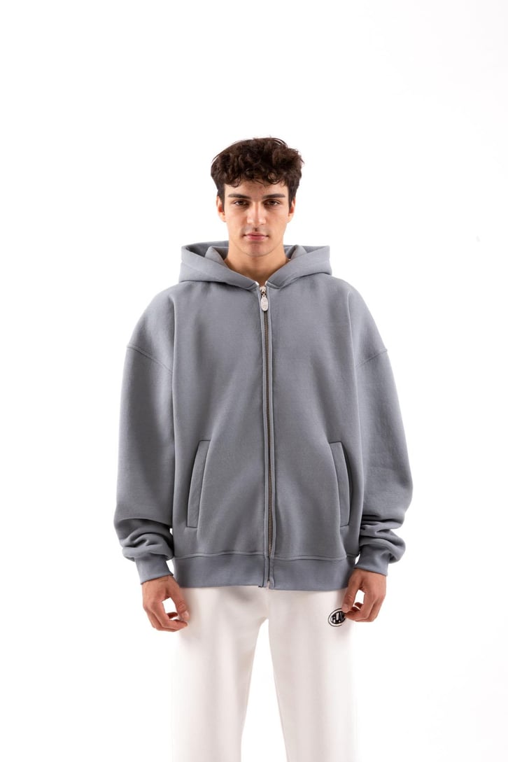 Flaw Atelier Relax Oversize Basic Füme Zip Hoodie