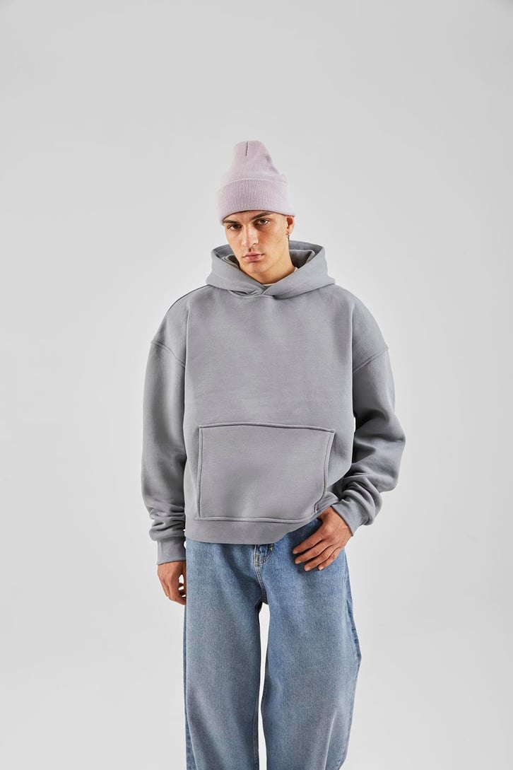 Flaw Atelier Relax Oversize Basic Füme Hoodie