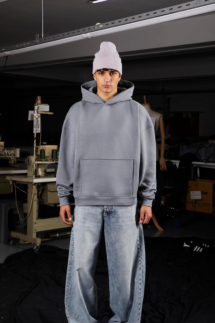 Flaw Atelier Relax Oversize Basic Füme Hoodie