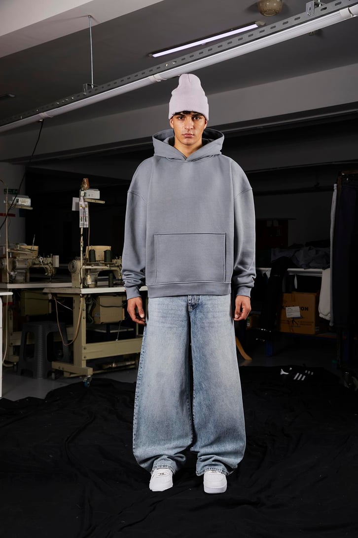Flaw Atelier Relax Oversize Basic Füme Hoodie