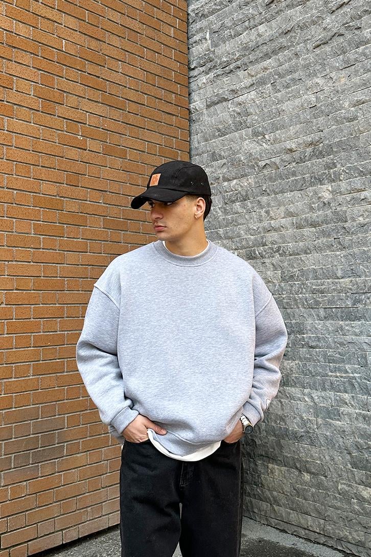 Flaw Atelier Relax Oversize Basic Gri Melanj Sweatshirt
