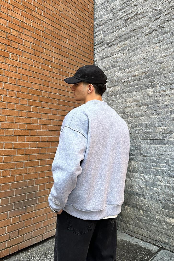 Flaw Atelier Relax Oversize Basic Gri Melanj Sweatshirt