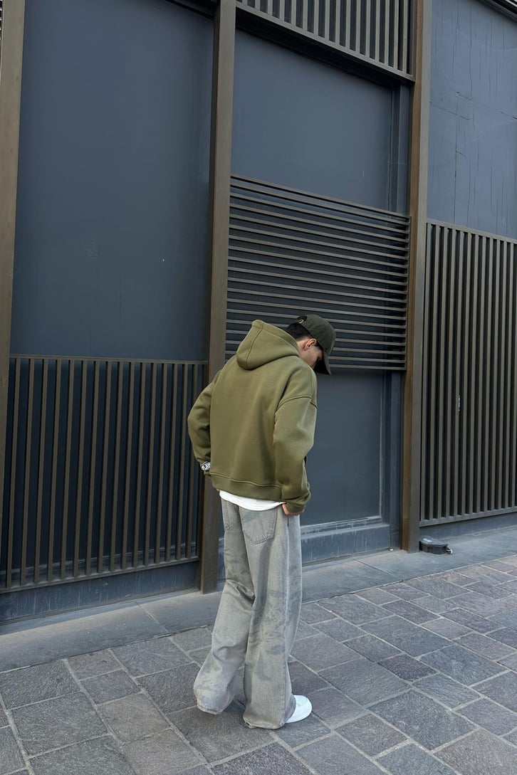 Flaw Atelier Relax Oversize Basic Haki Hoodie
