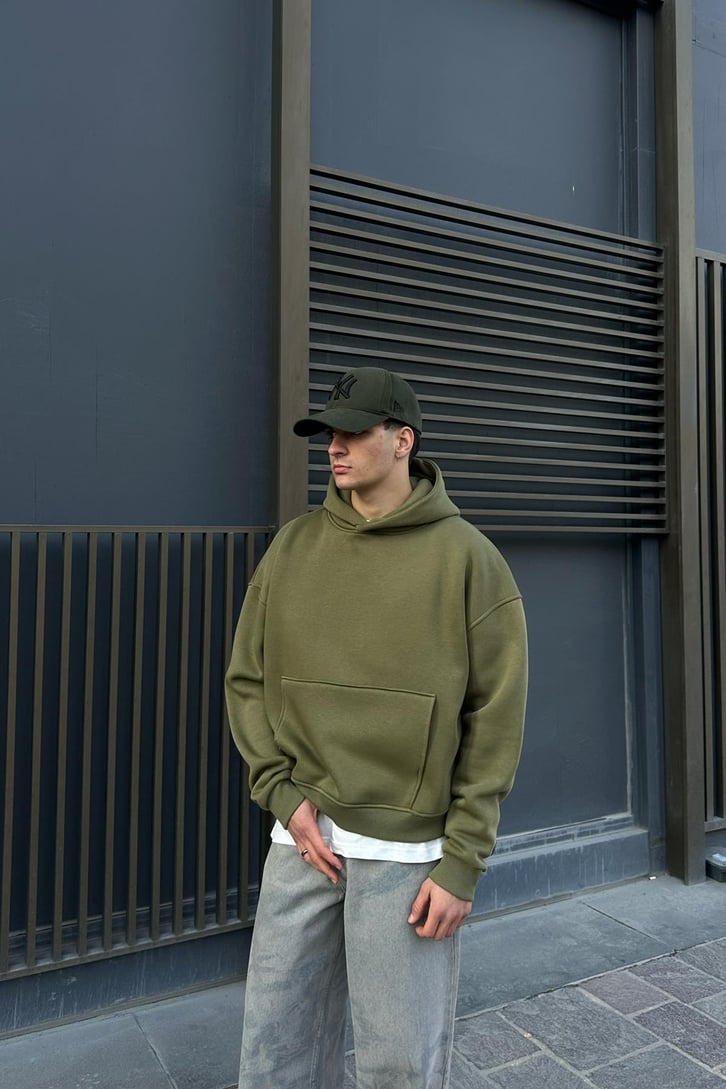 Flaw Atelier Relax Oversize Basic Haki Hoodie