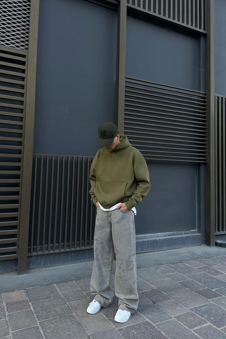 Flaw Atelier Relax Oversize Basic Haki Hoodie